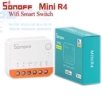 Sonoff Mini R4 WiFi Έξυπνος Διακόπτης, 10A, 100-240V AC, απόσταση οπών εγκατάστασης 42 mm, PC περίβλημα, ζωή 100000 ωρών