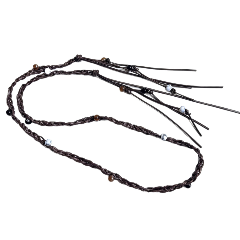 Centură de talie lucrată manual din sfoară de ceară – lățime subțire (<2 cm), închidere cu șnur, cataramă din același material, fabricație manuală