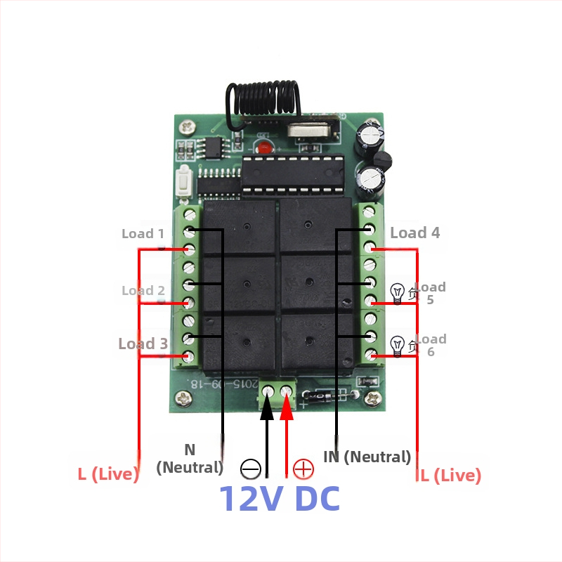 DC 12V šesťkanálový bezdrôtový spínač, 433 MHz, dlhý dosah, prijímací modul pre prístupový systém a bariérovú bránu, inteligentný napájací zdroj