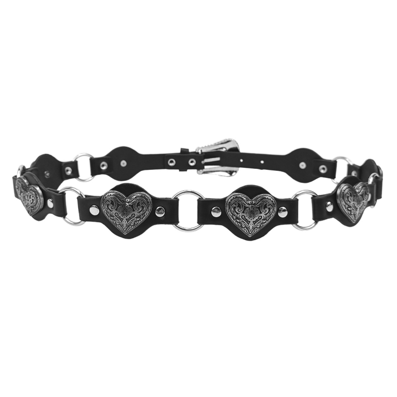 Centură pentru femei din PU cu decor inimă, cataramă din aliaj, închidere cu știft, tehnologie de îmbinare, stil versatil retro punk
