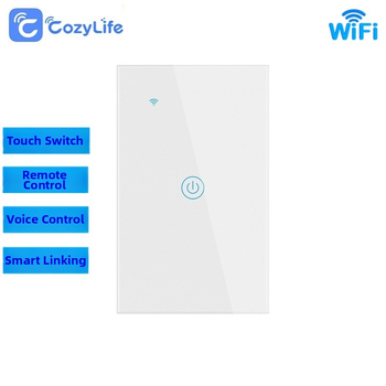WiFi inteligentný nástenný vypínač - 110-240V, 10A, panel plast + sklo, RoHS a FCC certifikované