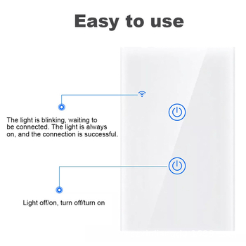 WiFi Έξυπνος Διακόπτης Τοίχου - 110-240V, 10A, πάνελ από πλαστικό και γυαλί, RoHS και FCC πιστοποιημένο