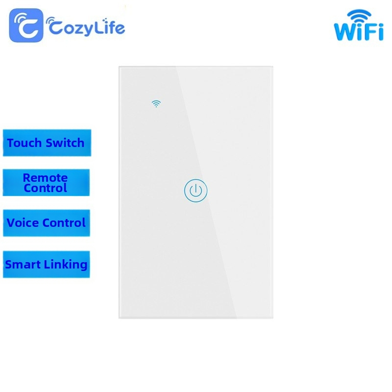 WiFi inteligentný nástenný vypínač - 110-240V, 10A, panel plast + sklo, RoHS a FCC certifikované