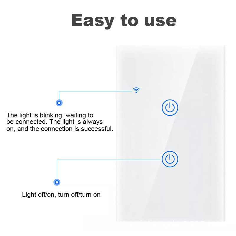 WiFi Έξυπνος Διακόπτης Τοίχου - 110-240V, 10A, πάνελ από πλαστικό και γυαλί, RoHS και FCC πιστοποιημένο