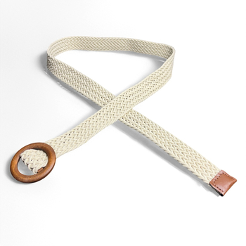 Curea țesută pentru femei, curea casual pentru rochie, șnur cerat cu cataramă din lemn, fără găuri (Material: șnur cerat; Cataramă: lemn; Închidere: cataramă netedă; Tehnologie: împletire manuală, antic, împletire)