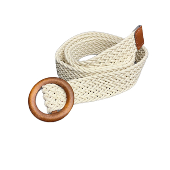 Curea țesută pentru femei, curea casual pentru rochie, șnur cerat cu cataramă din lemn, fără găuri (Material: șnur cerat; Cataramă: lemn; Închidere: cataramă netedă; Tehnologie: împletire manuală, antic, împletire)