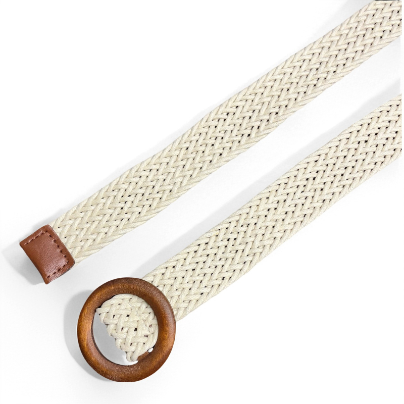 Curea țesută pentru femei, curea casual pentru rochie, șnur cerat cu cataramă din lemn, fără găuri (Material: șnur cerat; Cataramă: lemn; Închidere: cataramă netedă; Tehnologie: împletire manuală, antic, împletire)