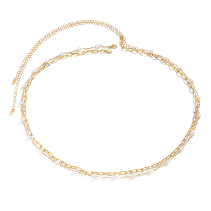 Lant de talie din metal, cu dublu lanț subțire, design cu cercuri multiple, ciucuri și paiete