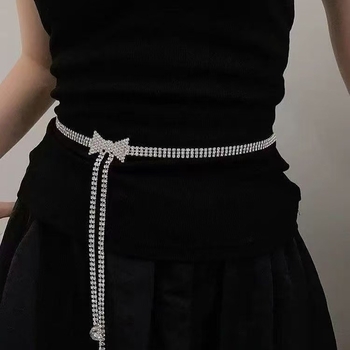 Lanț talie cu cristale și ciucuri, metal, pentru femei, stil european, design drăguț, lungime 115 cm