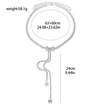 Lanț talie cu cristale și ciucuri, metal, pentru femei, stil european, design drăguț, lungime 115 cm