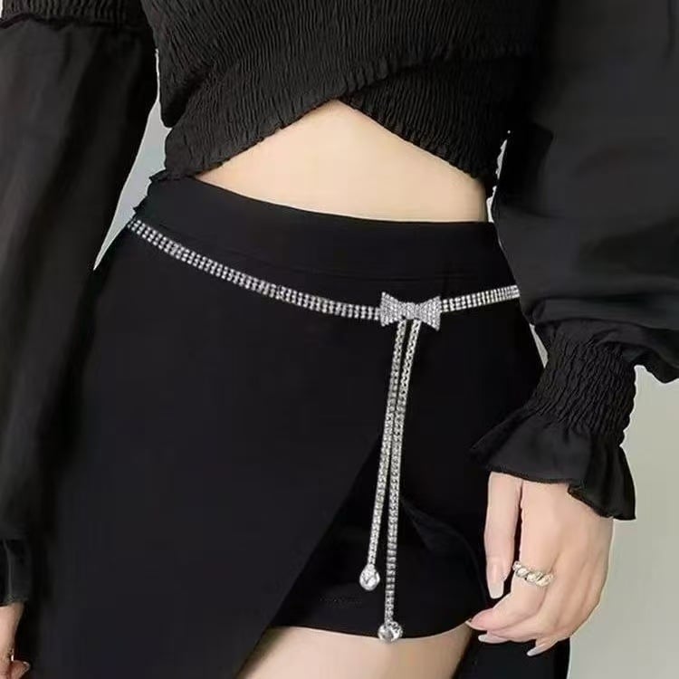 Lanț talie cu cristale și ciucuri, metal, pentru femei, stil european, design drăguț, lungime 115 cm