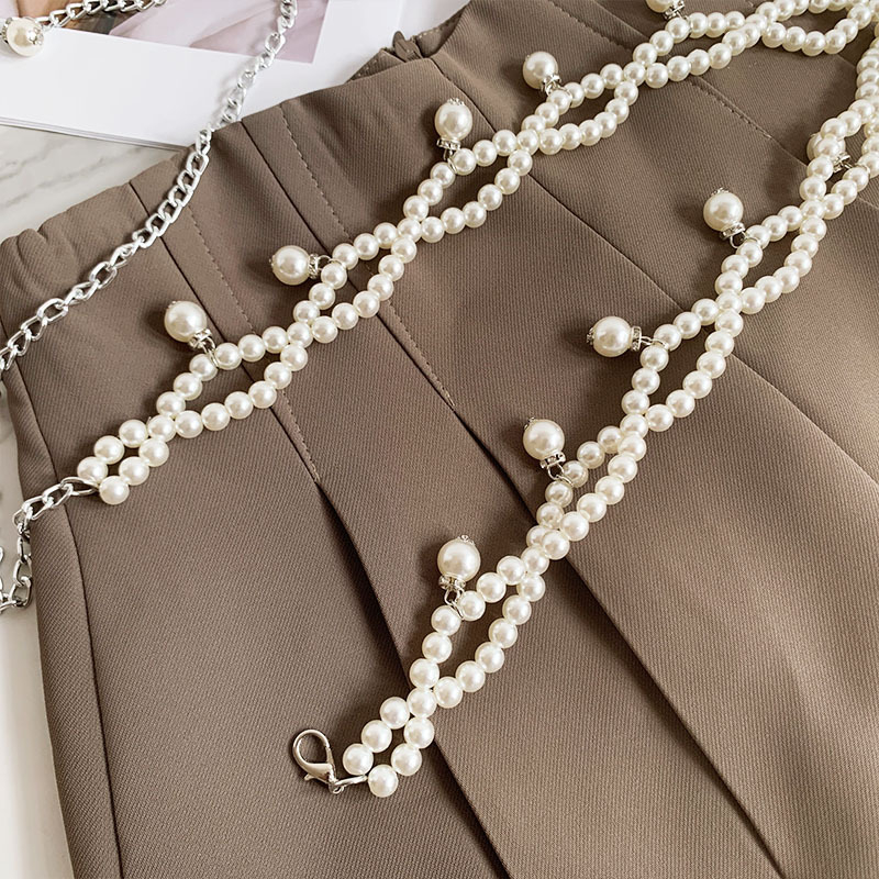 Lanț de talie cu perle pentru femei, cerc unic, lățime 2 cm, stil universal