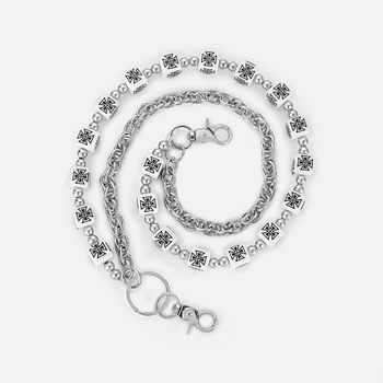 Lanț talie Hip-Hop din metal, design dublu-strat, motive broderie în cruce și zaruri, lungime 60–80 cm