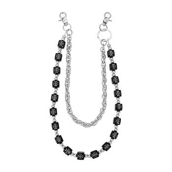 Lanț talie Hip-Hop din metal, design dublu-strat, motive broderie în cruce și zaruri, lungime 60–80 cm