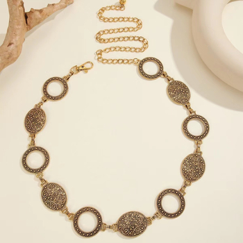 Női fém deréklánc gravírozott retro mintával, etnikus stílus, minden évszakhoz, testre szabható