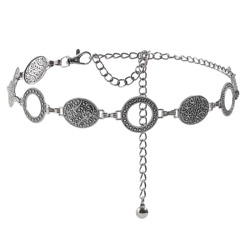 Női fém deréklánc gravírozott retro mintával, etnikus stílus, minden évszakhoz, testre szabható