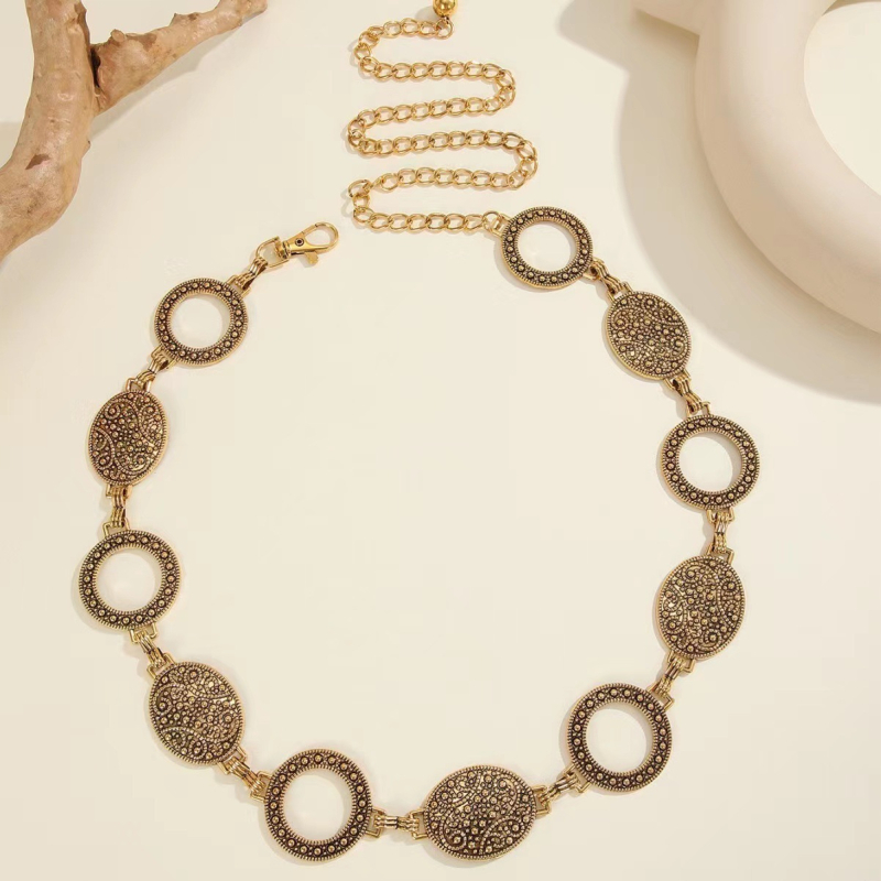 Női fém deréklánc gravírozott retro mintával, etnikus stílus, minden évszakhoz, testre szabható