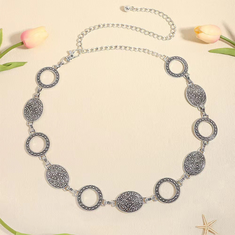 Női fém deréklánc gravírozott retro mintával, etnikus stílus, minden évszakhoz, testre szabható