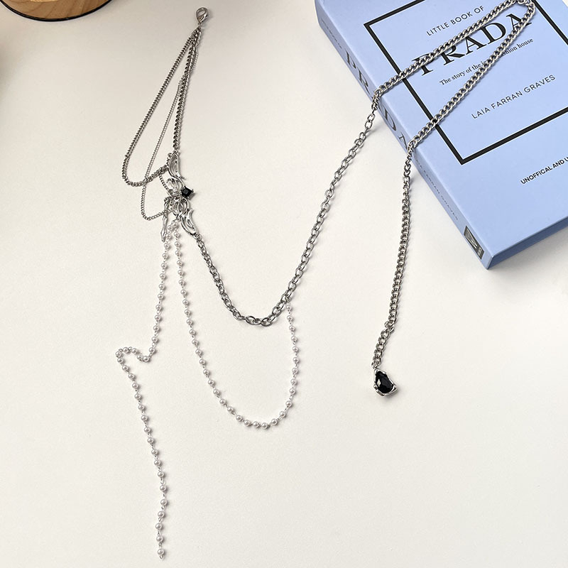 Curea din lanț metalic pentru femei, lanț de talie cu perle în mai multe straturi, cataramă din aliaj, închidere tip clemă lobster, placare electrochimică