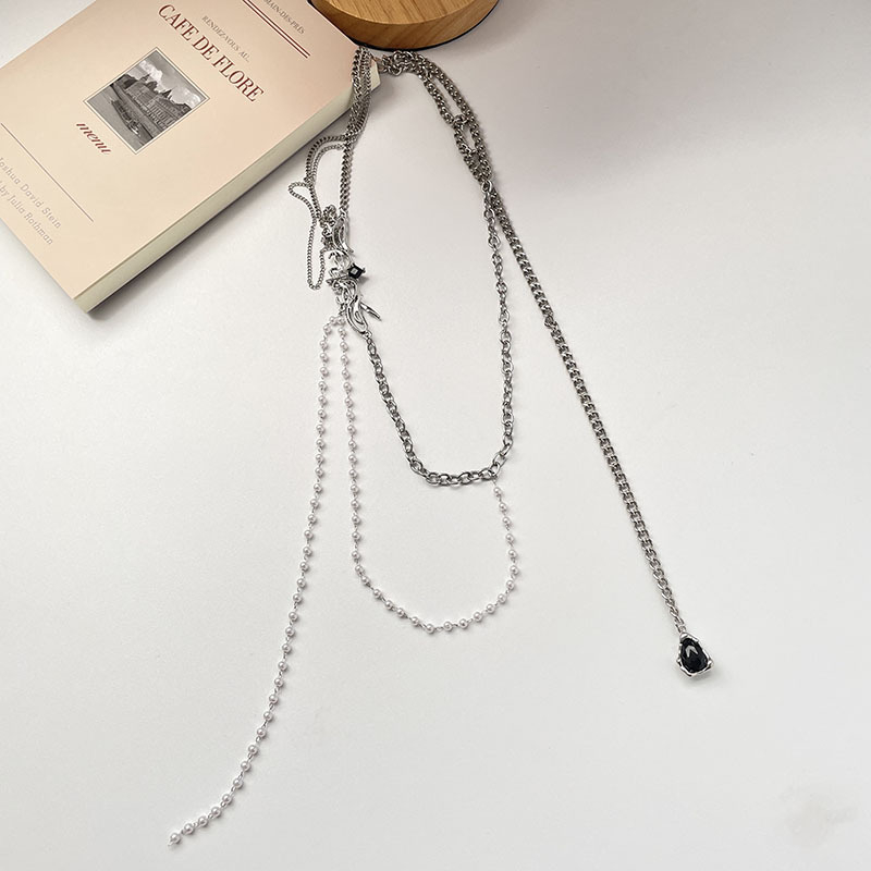 Curea din lanț metalic pentru femei, lanț de talie cu perle în mai multe straturi, cataramă din aliaj, închidere tip clemă lobster, placare electrochimică