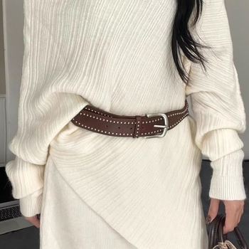 Női öv fém szegekkel, japán retro dizájn, műanyag pánt, övcsat ötvözetből, tűs zárás, lézergravírozott, édes utcai stílus