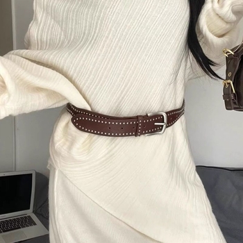Női öv fém szegekkel, japán retro dizájn, műanyag pánt, övcsat ötvözetből, tűs zárás, lézergravírozott, édes utcai stílus