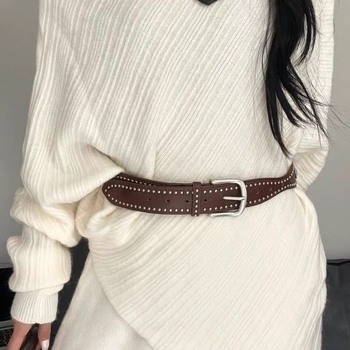 Női öv fém szegekkel, japán retro dizájn, műanyag pánt, övcsat ötvözetből, tűs zárás, lézergravírozott, édes utcai stílus