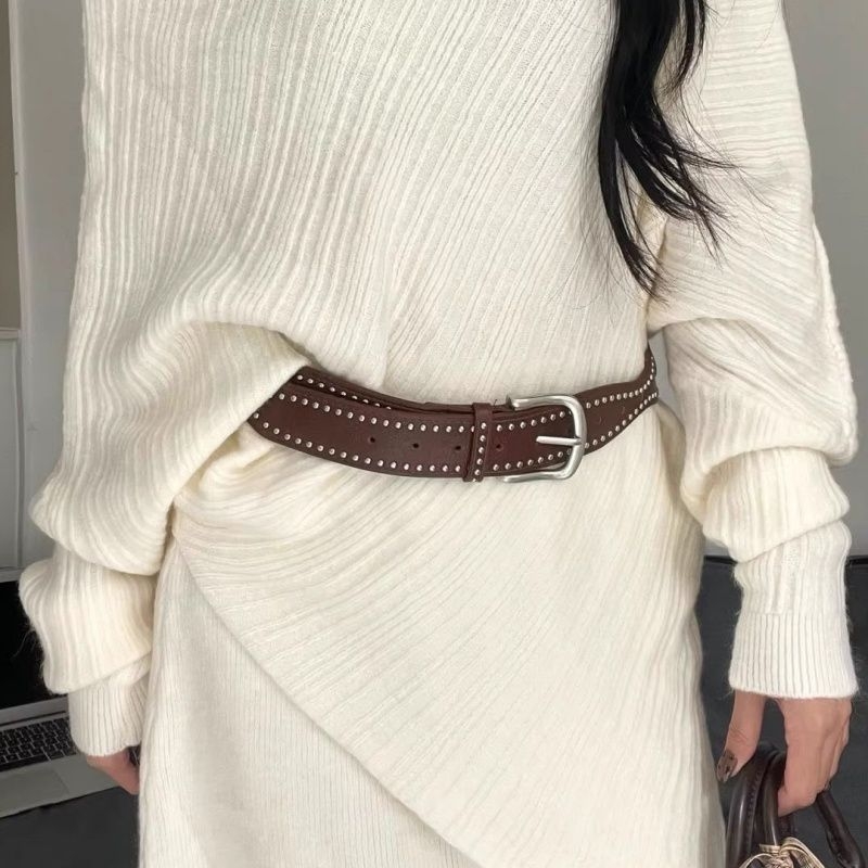 Női öv fém szegekkel, japán retro dizájn, műanyag pánt, övcsat ötvözetből, tűs zárás, lézergravírozott, édes utcai stílus