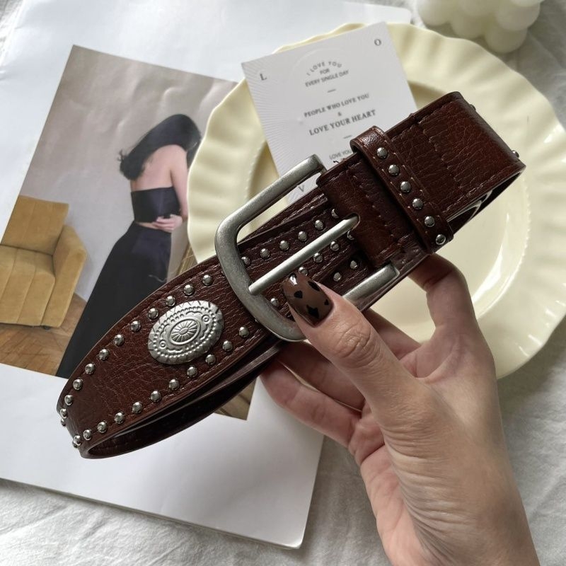 Női öv fém szegekkel, japán retro dizájn, műanyag pánt, övcsat ötvözetből, tűs zárás, lézergravírozott, édes utcai stílus
