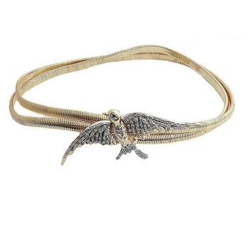 Fém deréklánc ruhához, retro madármotívummal és függőleges csíkokkal — anyag: fém; csatanyag: általános célú; zárás: általános célú; eredet: Jinhua; év/szezon: 2023 nyár