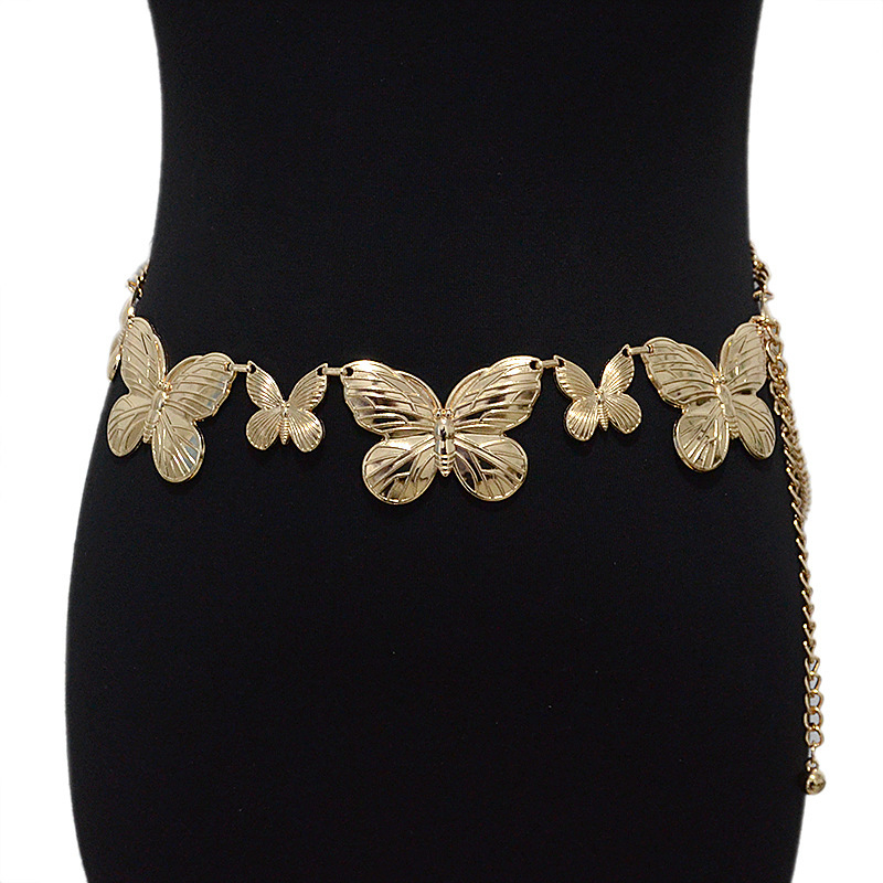 Pillangó deréklánc, fém, etnikai stílus, 110 cm hosszú, 3 cm széles, nőknek