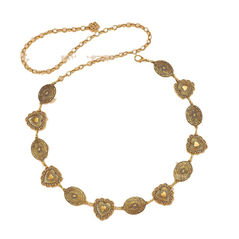 Uniszex fém derékszíj lánccal - retro szív mintával, hossz 100-105 cm, szélesség 2 cm, egylapos pánt, nemzeti stílus