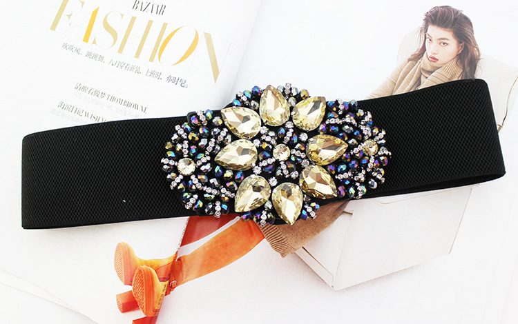 Pojas za struk s kristalima i elastikom – elegantan dekorativni dodatak za odrasle žene; materijal: drugi; pogodan za proljeće, ljeto, jesen i zimu.