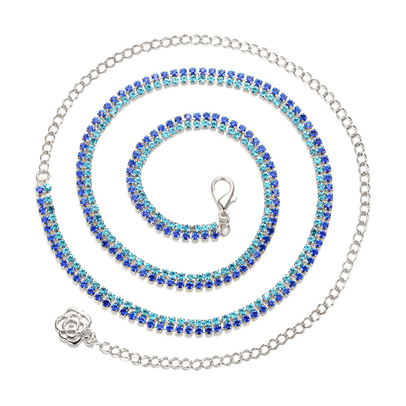 Lanț de talie pentru belly dance, din metal, cu cristale, finisaj lucios, stil versatil, cu o singură buclă în talie