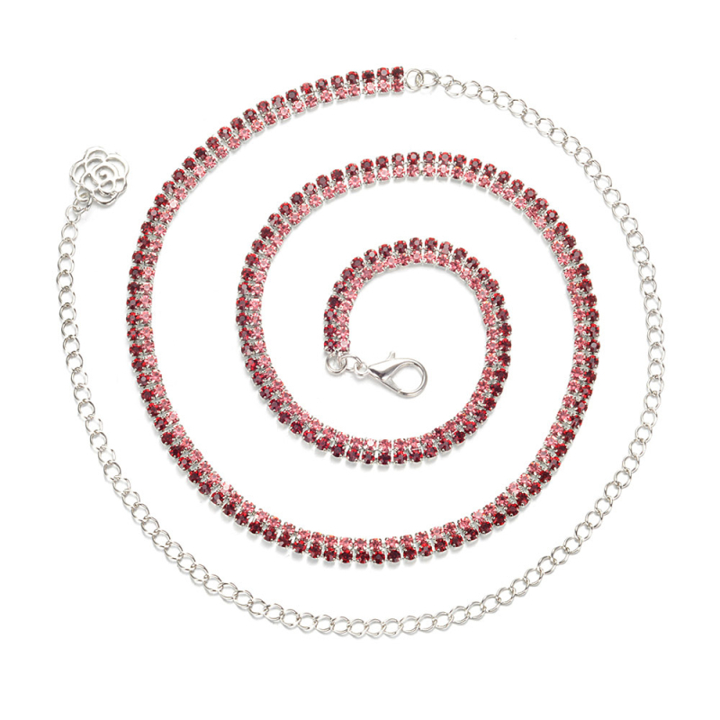 Lanț de talie pentru belly dance, din metal, cu cristale, finisaj lucios, stil versatil, cu o singură buclă în talie