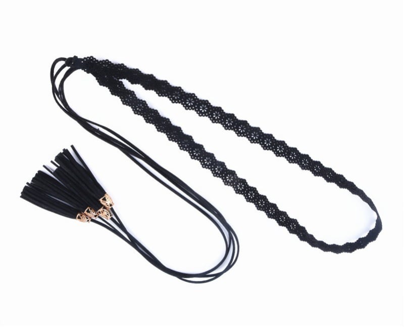 Pojas za struk s resicama i čvorom, tkanina, kopča čvora, uska širina <2 cm, svestrani modni pojas