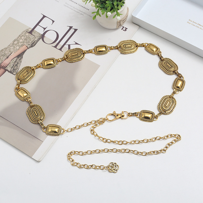 Metalni kaiš za struk za žene, etnički stil, dužina 115 cm, širina 2,8 cm, sladak i cool stil, proljeće 2025