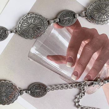 Metalni kaiš za struk za žene, duljina 125 cm, širina 4 cm, jednostruki krug, etnički stil.