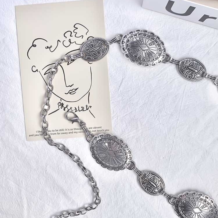 Metalni kaiš za struk za žene, duljina 125 cm, širina 4 cm, jednostruki krug, etnički stil.