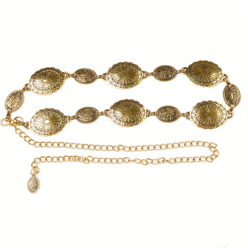 Metalni kaiš za struk za žene, duljina 125 cm, širina 4 cm, jednostruki krug, etnički stil.