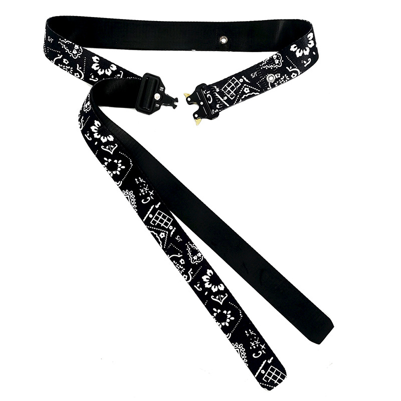 Hip-Hop kaiš s motivom kešu cvijeta i lančića za hlače, dvostruki sloj, platno, kopča od legure, gradski stil