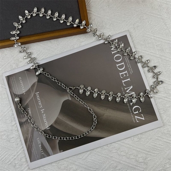 Lanac za struk s kristalima - metalni lanac, etnički stil, duljina 120 cm, proljeće 2024