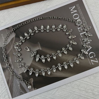 Lanac za struk s kristalima - metalni lanac, etnički stil, duljina 120 cm, proljeće 2024