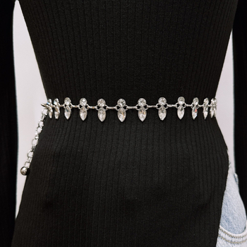 Lanac za struk s kristalima - metalni lanac, etnički stil, duljina 120 cm, proljeće 2024