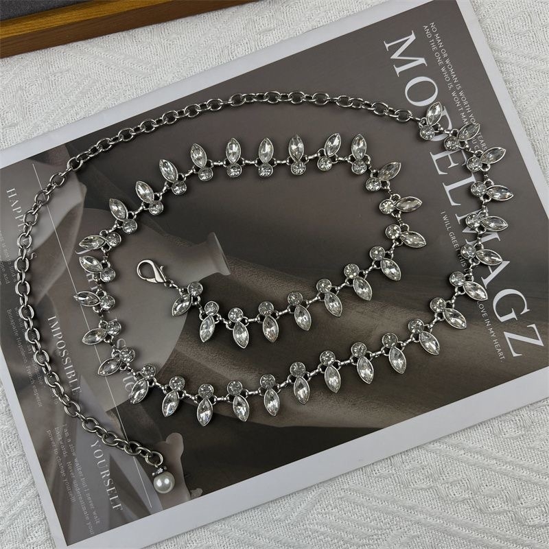 Lanac za struk s kristalima - metalni lanac, etnički stil, duljina 120 cm, proljeće 2024