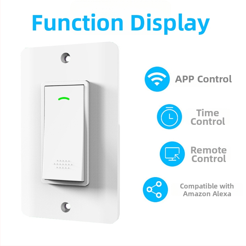 Έξυπνος WiFi διακόπτης US πρότυπο, 120 πλήκτρα, έκδοση με ουδέτερο αγωγό και γείωση, απόσταση εγκατάστασης 83.5 mm, PC πάνελ, FCC/ROHS
