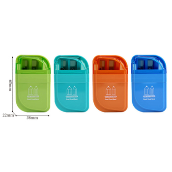 Oštrivač za olovke s dvostrukim otvorom, gumom za zaštitu od prašine s četiri boje u kvadratnoj kutiji – Weird bear Wx-99751, plastika, ručni pogon