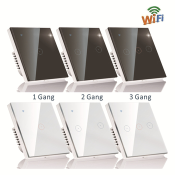 Έξυπνος διακόπτης αφής WiFi για μονοπολικό διπλό έλεγχο, ABS+PC περίβλημα, πάνελ από tempered γυαλί, 95-240V, εκκίνηση με αφή, ηλεκτρική ζωή 100000 κύκλοι