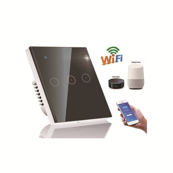 Έξυπνος διακόπτης αφής WiFi για μονοπολικό διπλό έλεγχο, ABS+PC περίβλημα, πάνελ από tempered γυαλί, 95-240V, εκκίνηση με αφή, ηλεκτρική ζωή 100000 κύκλοι