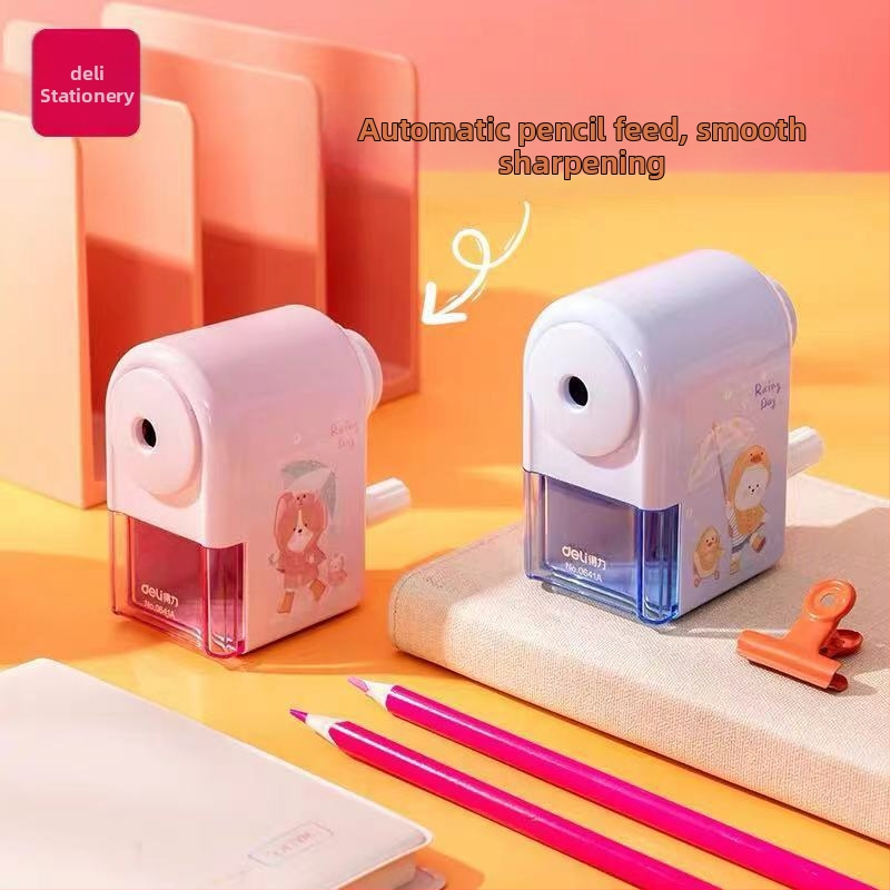 Ascuțitor de creioane Deli 0641A, din plastic, acționare manuală, greutate netă 133 g